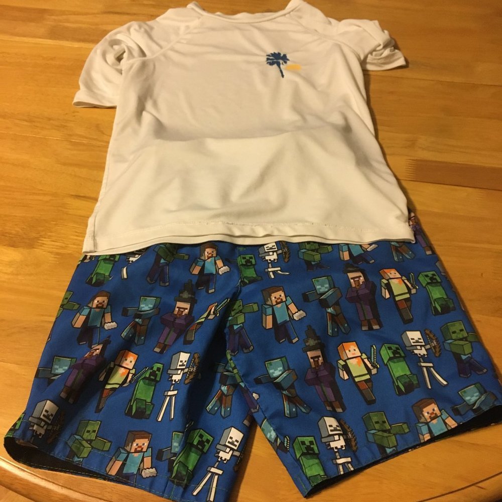 Minecraft Swim Trunks with Art Class Rash Guard